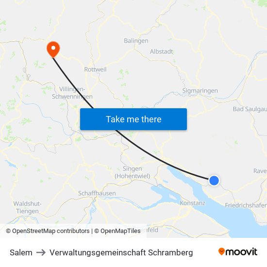 Salem to Verwaltungsgemeinschaft Schramberg map