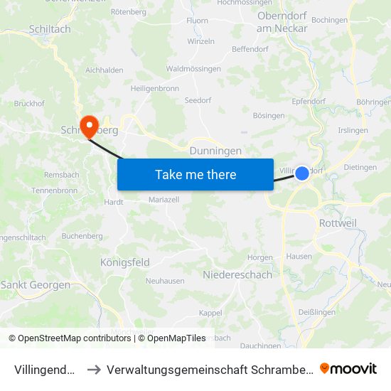 Villingendorf to Verwaltungsgemeinschaft Schramberg map