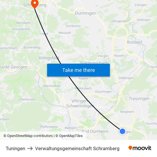 Tuningen to Verwaltungsgemeinschaft Schramberg map