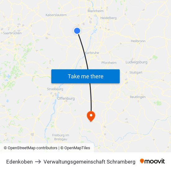 Edenkoben to Verwaltungsgemeinschaft Schramberg map