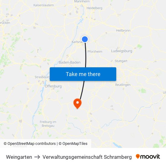 Weingarten to Verwaltungsgemeinschaft Schramberg map