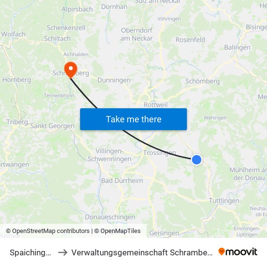 Spaichingen to Verwaltungsgemeinschaft Schramberg map