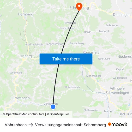 Vöhrenbach to Verwaltungsgemeinschaft Schramberg map
