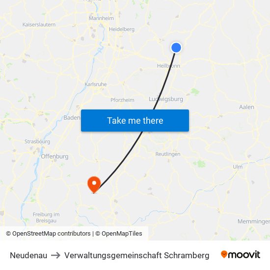 Neudenau to Verwaltungsgemeinschaft Schramberg map