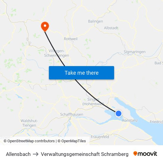 Allensbach to Verwaltungsgemeinschaft Schramberg map