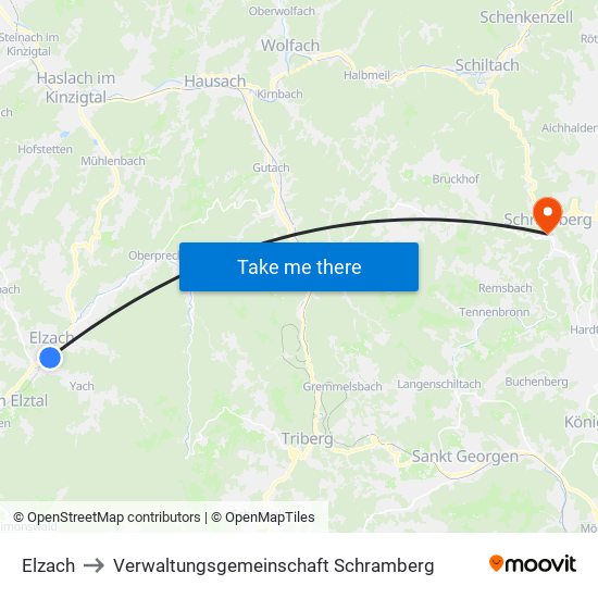 Elzach to Verwaltungsgemeinschaft Schramberg map