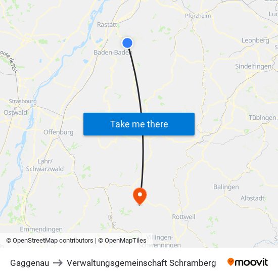 Gaggenau to Verwaltungsgemeinschaft Schramberg map