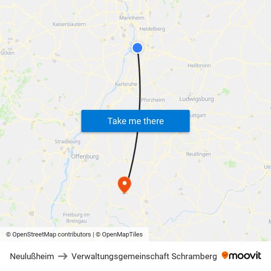 Neulußheim to Verwaltungsgemeinschaft Schramberg map
