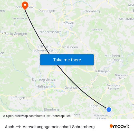 Aach to Verwaltungsgemeinschaft Schramberg map