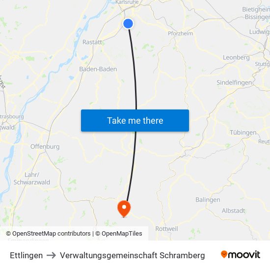 Ettlingen to Verwaltungsgemeinschaft Schramberg map