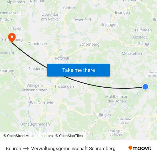 Beuron to Verwaltungsgemeinschaft Schramberg map