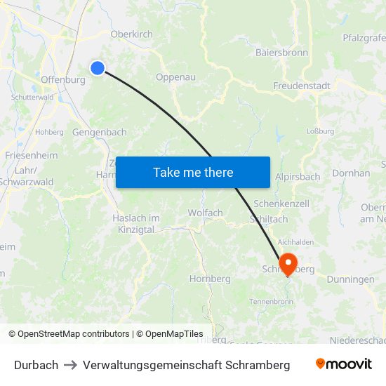 Durbach to Verwaltungsgemeinschaft Schramberg map