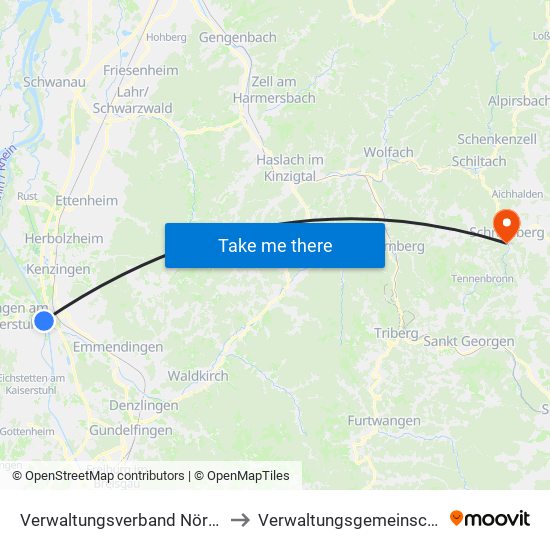 Verwaltungsverband Nördlicher Kaiserstuhl to Verwaltungsgemeinschaft Schramberg map
