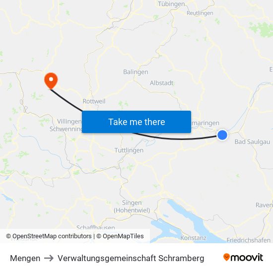 Mengen to Verwaltungsgemeinschaft Schramberg map