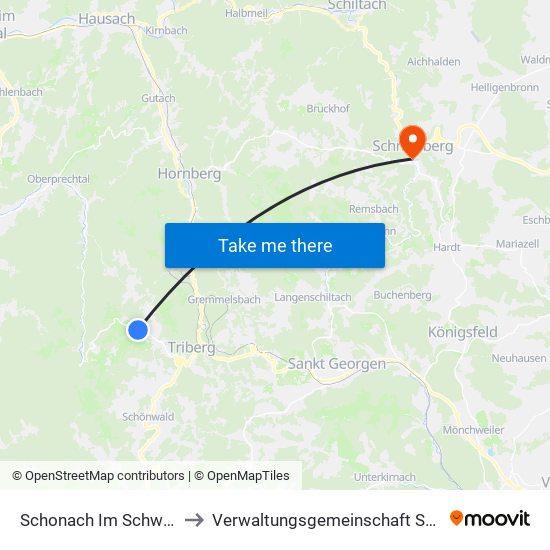 Schonach Im Schwarzwald to Verwaltungsgemeinschaft Schramberg map