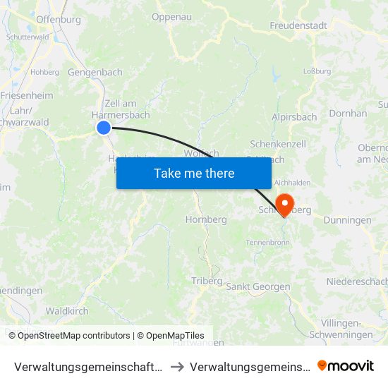Verwaltungsgemeinschaft Zell am Harmersbach to Verwaltungsgemeinschaft Schramberg map