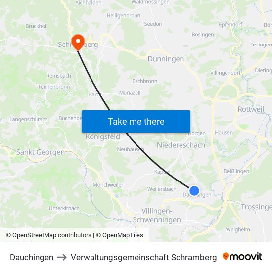 Dauchingen to Verwaltungsgemeinschaft Schramberg map