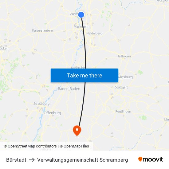 Bürstadt to Verwaltungsgemeinschaft Schramberg map