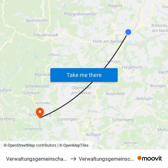 Verwaltungsgemeinschaft Horb am Neckar to Verwaltungsgemeinschaft Schramberg map