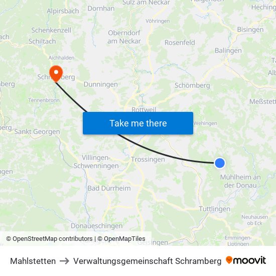 Mahlstetten to Verwaltungsgemeinschaft Schramberg map