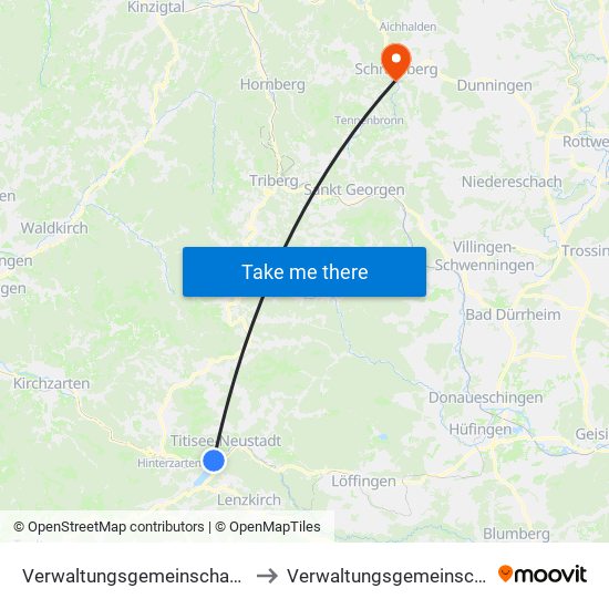 Verwaltungsgemeinschaft Titisee-Neustadt to Verwaltungsgemeinschaft Schramberg map