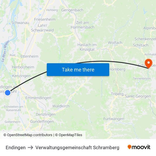 Endingen to Verwaltungsgemeinschaft Schramberg map