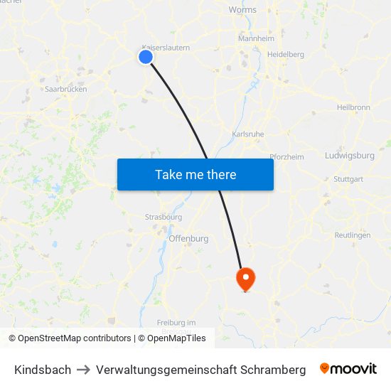 Kindsbach to Verwaltungsgemeinschaft Schramberg map