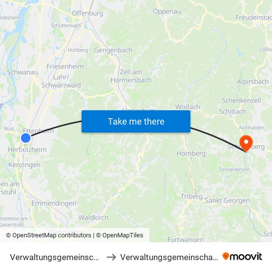 Verwaltungsgemeinschaft Ettenheim to Verwaltungsgemeinschaft Schramberg map
