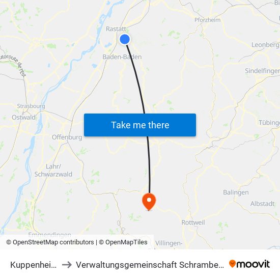 Kuppenheim to Verwaltungsgemeinschaft Schramberg map