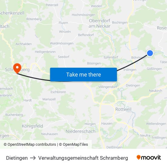 Dietingen to Verwaltungsgemeinschaft Schramberg map