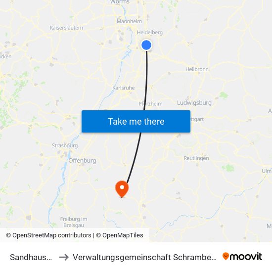 Sandhausen to Verwaltungsgemeinschaft Schramberg map