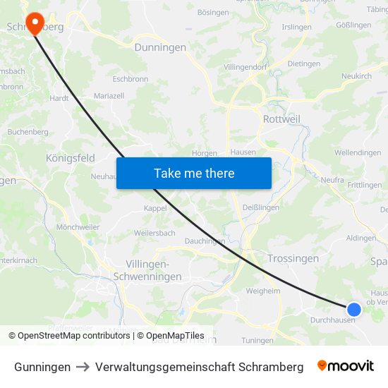 Gunningen to Verwaltungsgemeinschaft Schramberg map