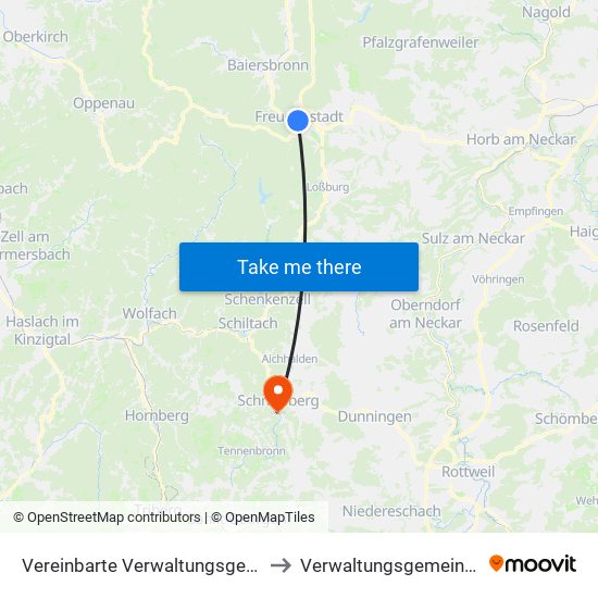 Vereinbarte Verwaltungsgemeinschaft Freudenstadt to Verwaltungsgemeinschaft Schramberg map