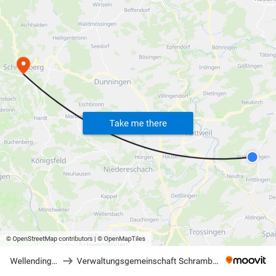 Wellendingen to Verwaltungsgemeinschaft Schramberg map