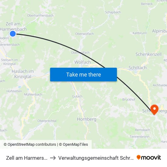 Zell am Harmersbach to Verwaltungsgemeinschaft Schramberg map