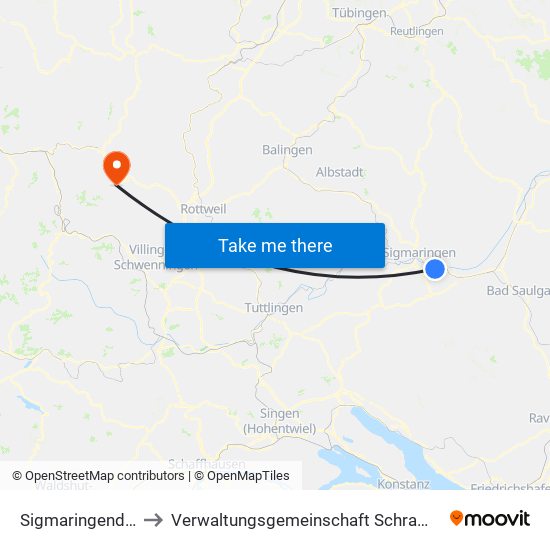 Sigmaringendorf to Verwaltungsgemeinschaft Schramberg map