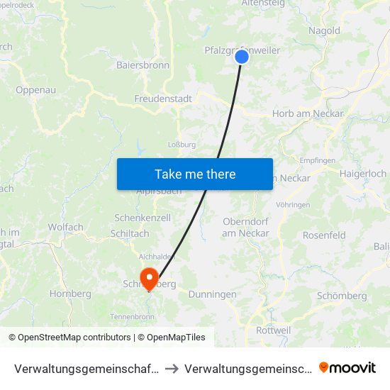 Verwaltungsgemeinschaft Pfalzgrafenweiler to Verwaltungsgemeinschaft Schramberg map