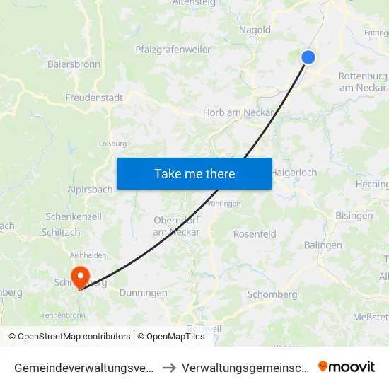 Gemeindeverwaltungsverband Oberes Gäu to Verwaltungsgemeinschaft Schramberg map