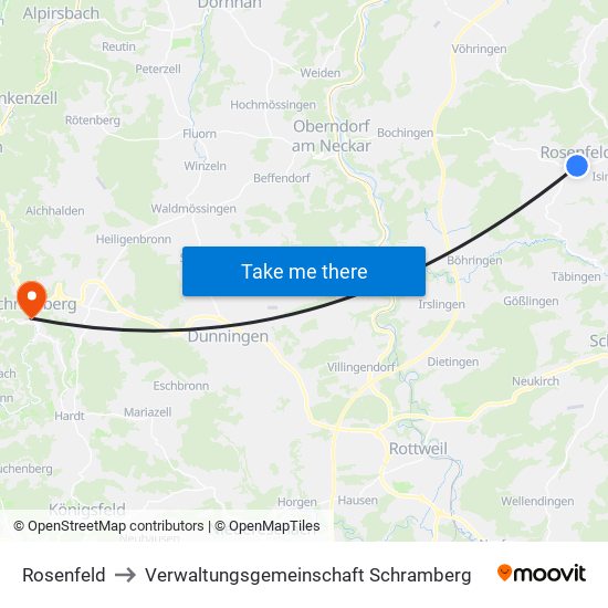Rosenfeld to Verwaltungsgemeinschaft Schramberg map