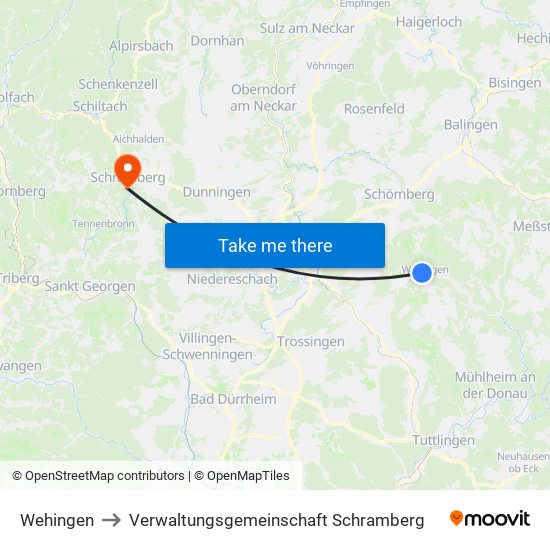 Wehingen to Verwaltungsgemeinschaft Schramberg map