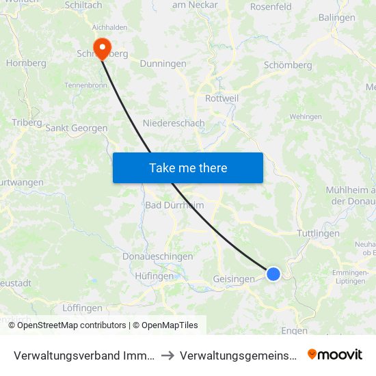 Verwaltungsverband Immendingen-Geisingen to Verwaltungsgemeinschaft Schramberg map