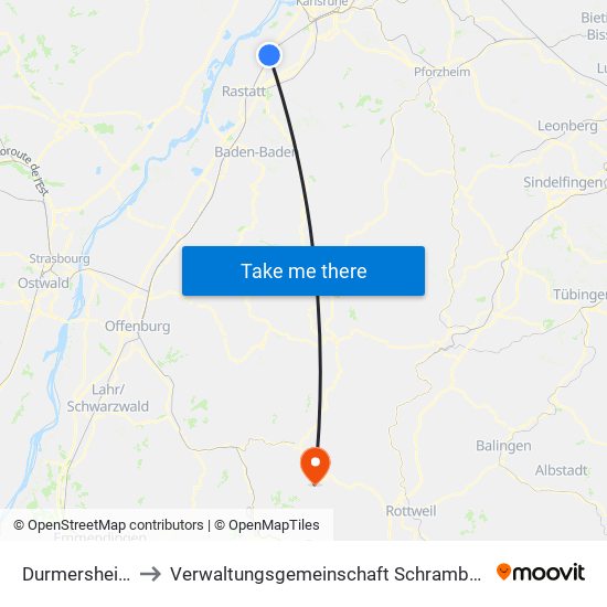 Durmersheim to Verwaltungsgemeinschaft Schramberg map