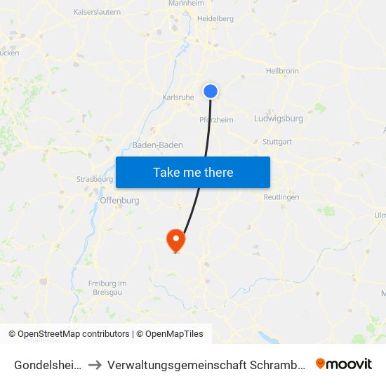 Gondelsheim to Verwaltungsgemeinschaft Schramberg map