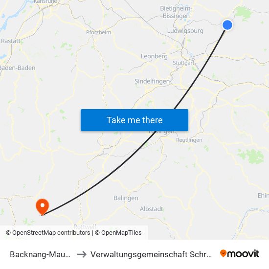 Backnang-Maubach to Verwaltungsgemeinschaft Schramberg map