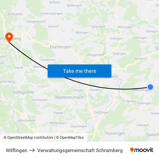 Wilflingen to Verwaltungsgemeinschaft Schramberg map