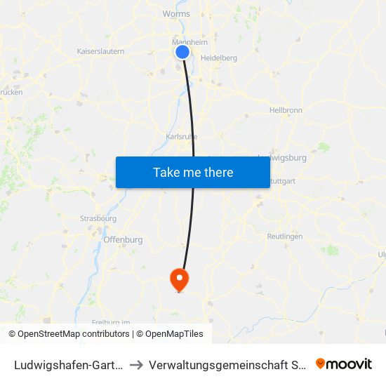 Ludwigshafen-Gartenstadt to Verwaltungsgemeinschaft Schramberg map