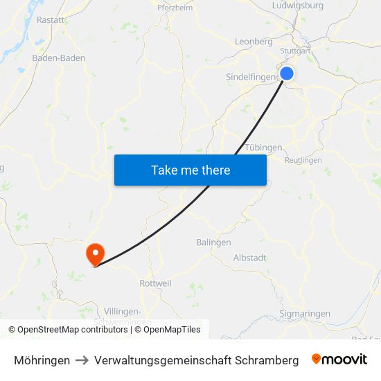 Möhringen to Verwaltungsgemeinschaft Schramberg map