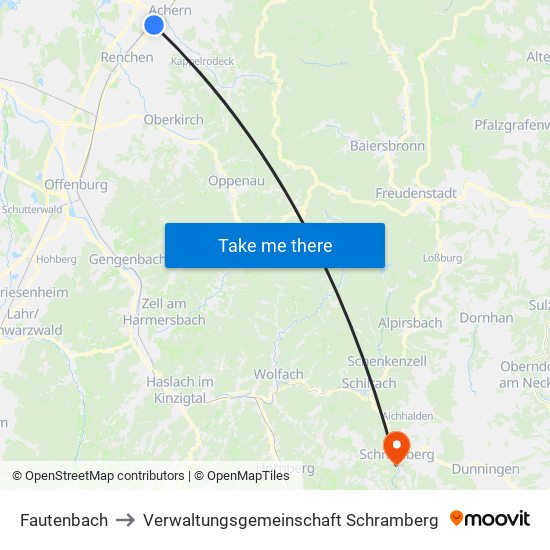 Fautenbach to Verwaltungsgemeinschaft Schramberg map