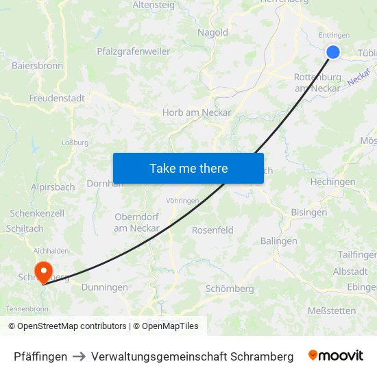 Pfäffingen to Verwaltungsgemeinschaft Schramberg map