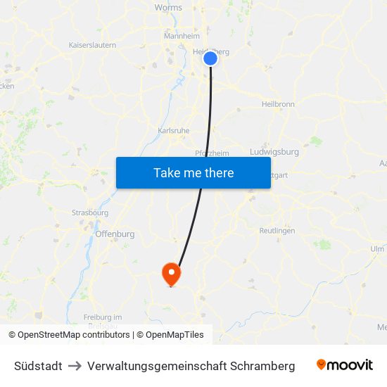 Südstadt to Verwaltungsgemeinschaft Schramberg map